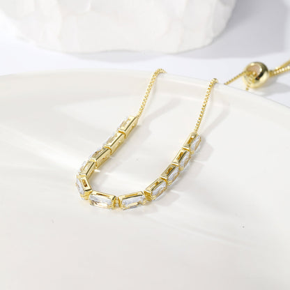 Crystal and 18K Gold-Plated Rectangle Adjustable Bracelet, gold bracelet for women, dainty minimalist design, side view