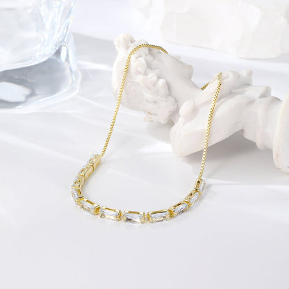 Crystal and 18K Gold-Plated Rectangle Adjustable Bracelet, gold bracelet for women, dainty minimalist design, detail close-up