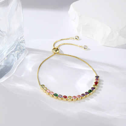 Multicolor Crystal and 18K Gold-Plated Round Adjustable Bracelet, gold bracelet for women, elegant gift for her, front view