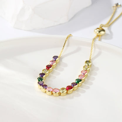 Multicolor Crystal and 18K Gold-Plated Round Adjustable Bracelet, gold bracelet for women, detail close-up
