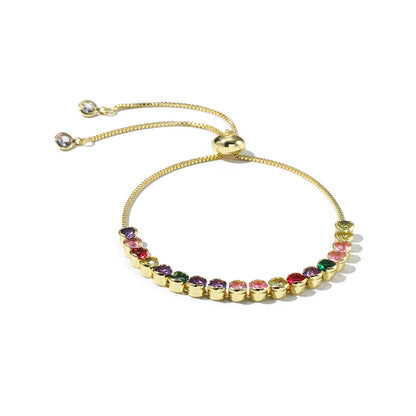 Multicolor Crystal and 18K Gold-Plated Round Adjustable Bracelet, gold bracelet for women, lifestyle look
