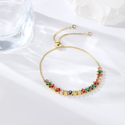 Green Crystal and 18K Gold-Plated Marquise Adjustable Bracelet, gold bracelet for women, elegant gift for her, front view