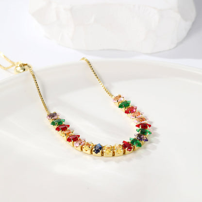 Green Crystal and 18K Gold-Plated Marquise Adjustable Bracelet, gold bracelet for women, elegant gift for her, side view