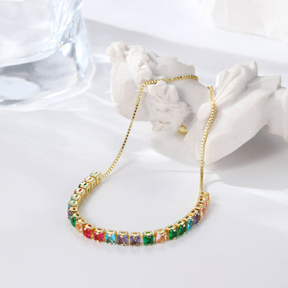Green Crystal and 18K Gold-Plated Square Adjustable Bracelet, gold bracelet for women, dainty minimalist design, side view