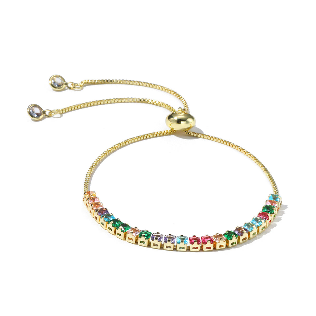 Green Crystal and 18K Gold-Plated Square Adjustable Bracelet, gold bracelet for women, lifestyle look