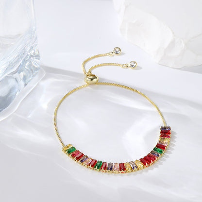 Multicolor Crystal and 18K Gold-Plated Rectangle Adjustable Bracelet, gold bracelet for women, everyday style, front view