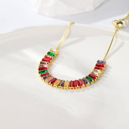 Multicolor Crystal and 18K Gold-Plated Rectangle Adjustable Bracelet, gold bracelet for women, everyday style, side view