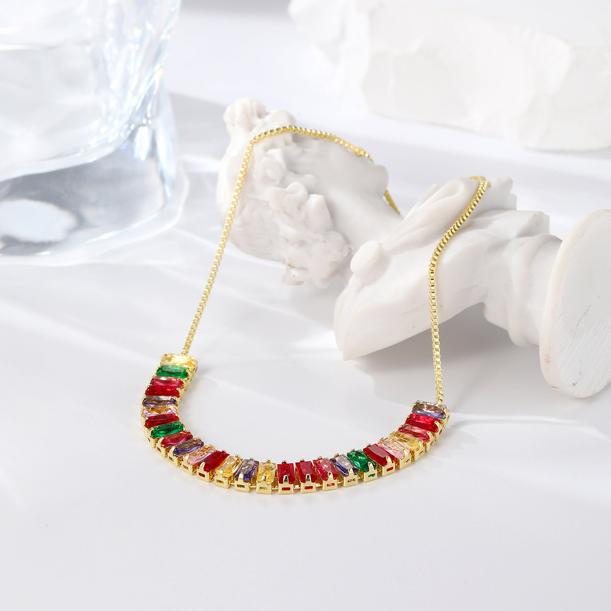 Multicolor Crystal and 18K Gold-Plated Rectangle Adjustable Bracelet, gold bracelet for women, detail close-up