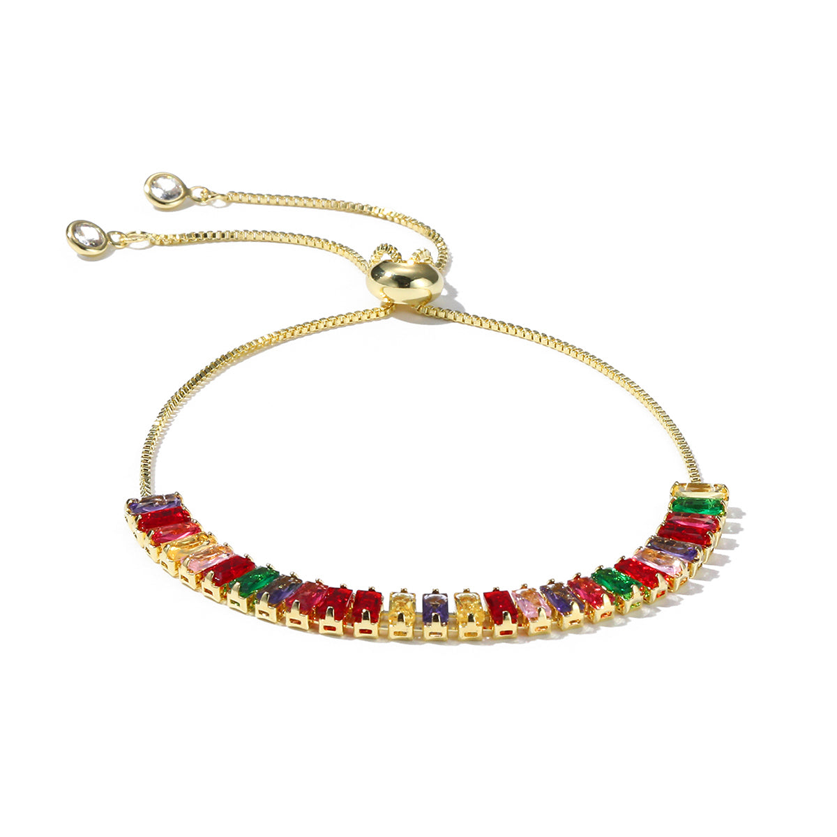 Multicolor Crystal and 18K Gold-Plated Rectangle Adjustable Bracelet, gold bracelet for women, everyday style, lifestyle look