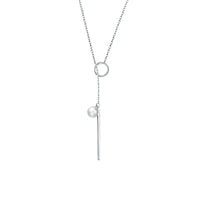 Pearl & Silvertone Bar & Ring Pendant Necklace