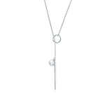 Pearl & Silvertone Bar & Ring Pendant Necklace