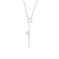 Pearl & Silver-Plated Bar & Ring Pendant Necklace