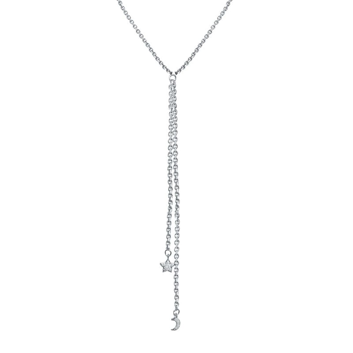 Cubic Zirconia & Silver-Plated Star & Moon Pendant Necklace