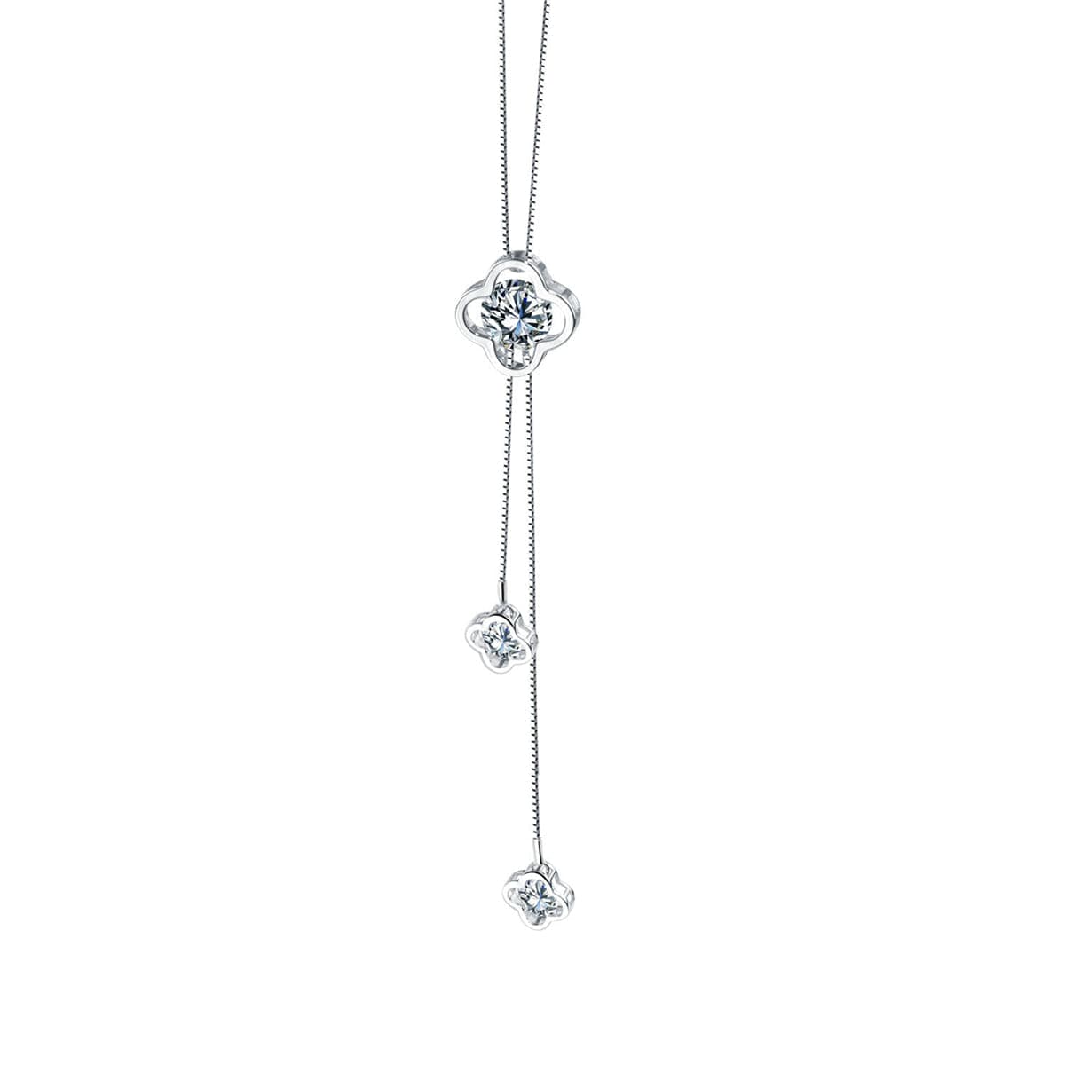 Cubic Zirconia & Silver-Plated Triple-Clover Pendant Necklace