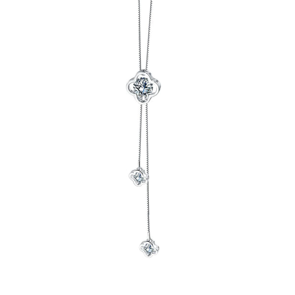 Cubic Zirconia & Silvertone Triple-Clover Pendant Necklace
