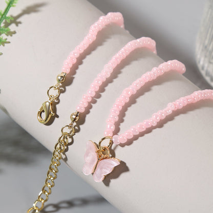 Pink Howlite and Acrylic 18K Gold-Plated Butterfly Pendant Necklace, gold pendant necklace for women, front view