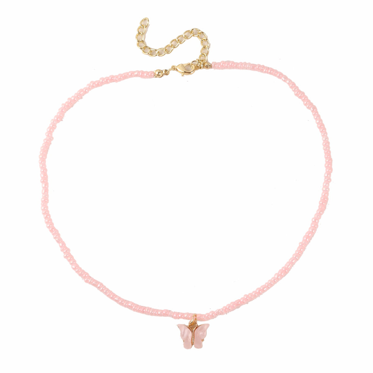 Pink Howlite and Acrylic 18K Gold-Plated Butterfly Pendant Necklace, gold pendant necklace for women, lifestyle look
