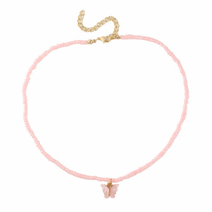 Pink Howlite and Acrylic 18K Gold-Plated Butterfly Pendant Necklace, gold pendant necklace for women, lifestyle look