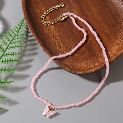 Pink Howlite and Acrylic 18K Gold-Plated Butterfly Pendant Necklace, gold pendant necklace for women, styled look