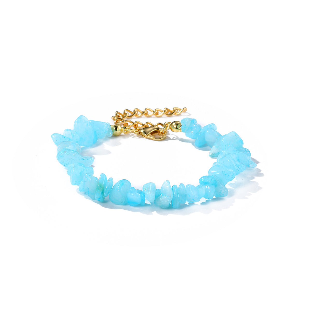 Light Blue Resin and 18K Gold-Plated Bracelet, gold bracelet for women, botanical inspired, front view
