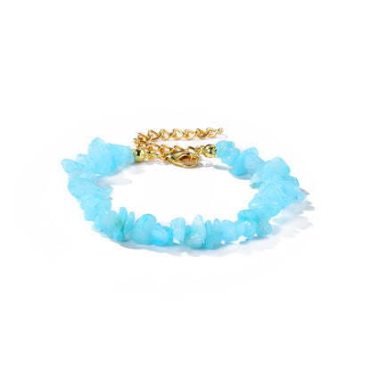 Light Blue Resin and 18K Gold-Plated Bracelet, gold bracelet for women, botanical inspired, front view