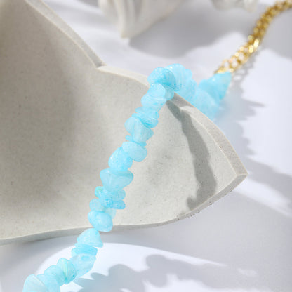 Light Blue Resin and 18K Gold-Plated Bracelet, gold bracelet for women, botanical inspired, detail close-up
