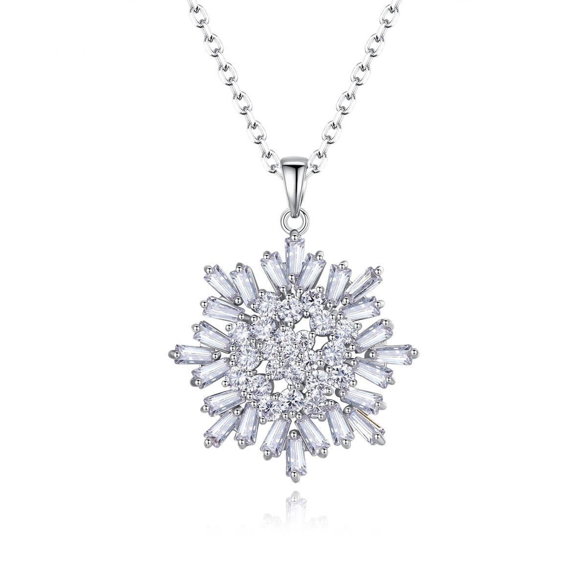 Crystal and Cubic Zirconia Snowflake Pendant Necklace, pendant necklace for women, elegant gift for her, front view