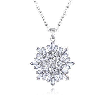 Crystal and Cubic Zirconia Snowflake Pendant Necklace, pendant necklace for women, elegant gift for her, front view