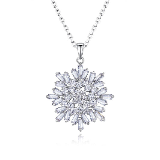 Crystal and Cubic Zirconia Snowflake Pendant Necklace, pendant necklace for women, elegant gift for her, front view
