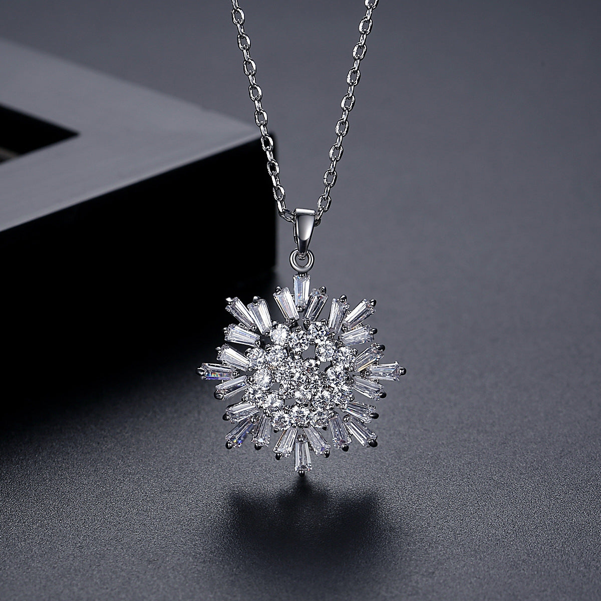 Crystal and Cubic Zirconia Snowflake Pendant Necklace, pendant necklace for women, elegant gift for her, side view