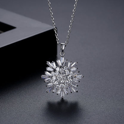Crystal and Cubic Zirconia Snowflake Pendant Necklace, pendant necklace for women, elegant gift for her, side view