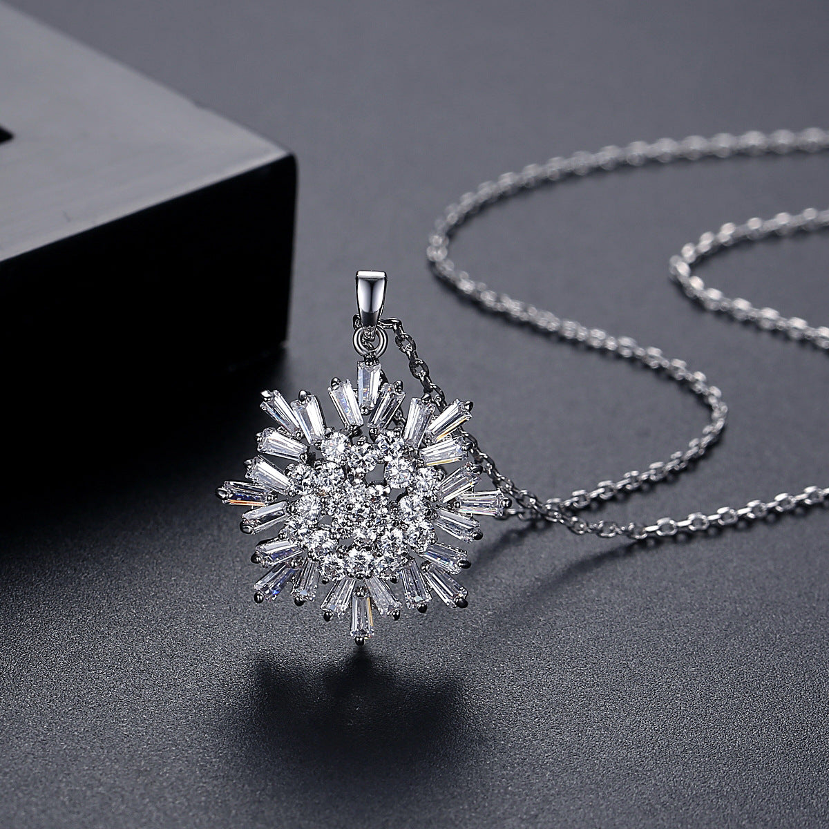 Crystal and Cubic Zirconia Snowflake Pendant Necklace, pendant necklace for women, elegant gift for her, detail close-up