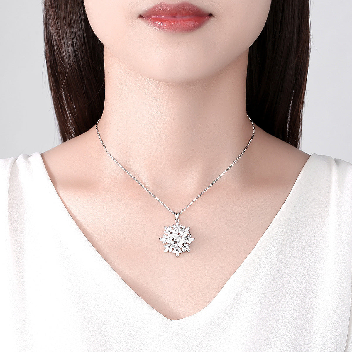 Crystal and Cubic Zirconia Snowflake Pendant Necklace, pendant necklace for women, elegant gift for her, lifestyle look