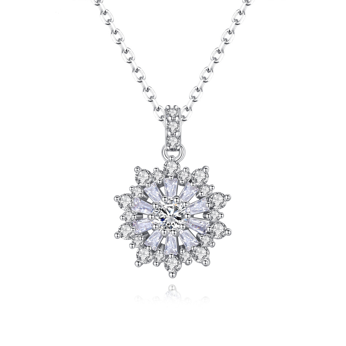 Crystal and Silver-Plated Flower Pendant Necklace, silver pendant necklace for women, elegant gift for her, front view