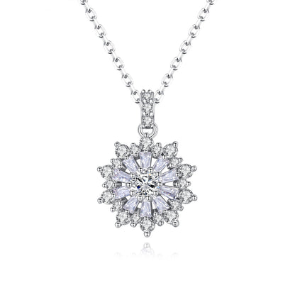 Crystal and Silver-Plated Flower Pendant Necklace, silver pendant necklace for women, elegant gift for her, front view