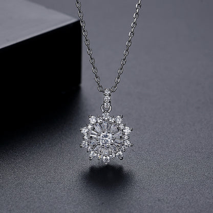 Crystal and Silver-Plated Flower Pendant Necklace, silver pendant necklace for women, elegant gift for her, side view