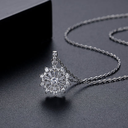 Crystal and Silver-Plated Flower Pendant Necklace, silver pendant necklace for women, elegant gift for her, detail close-up