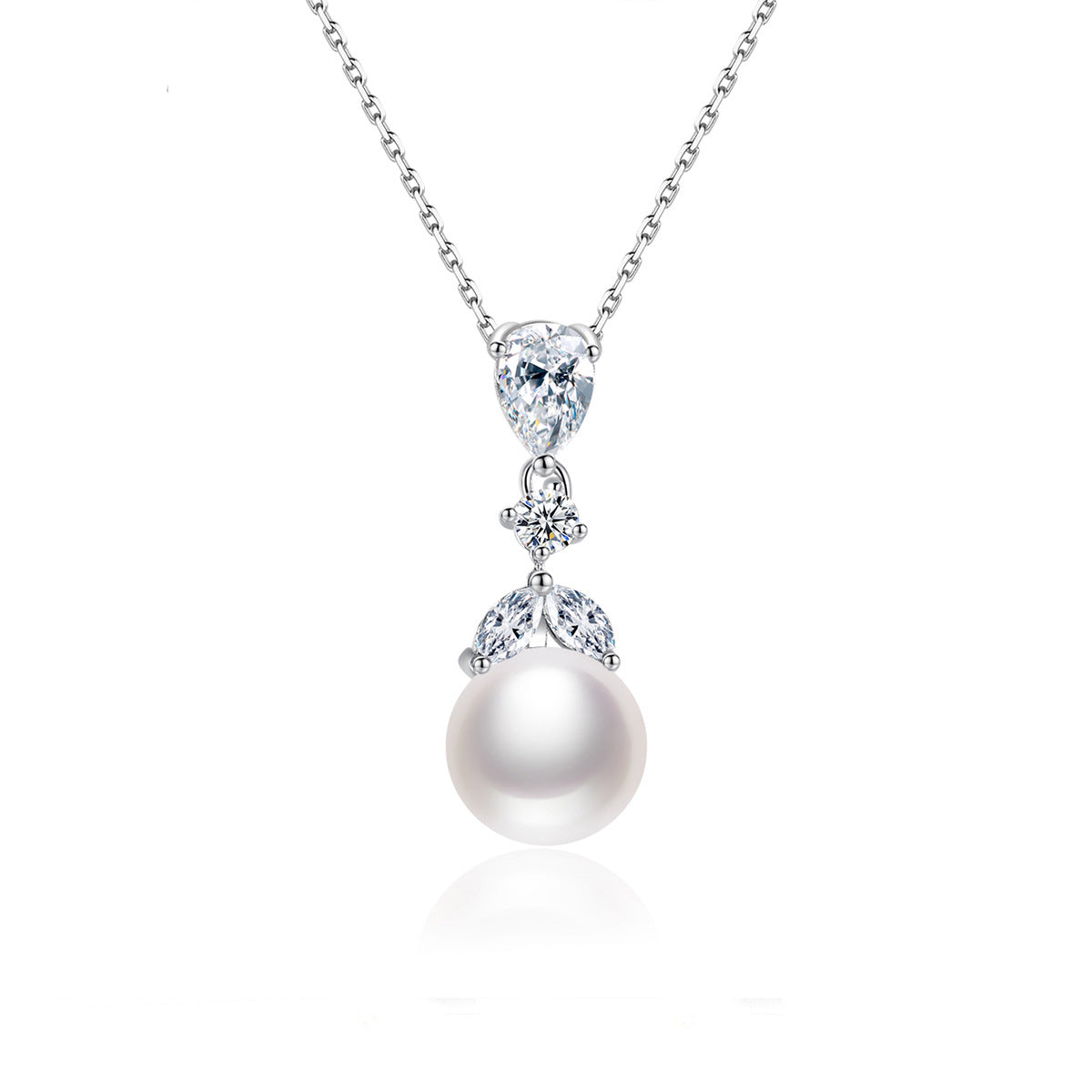 Crystal and Pearl Silver-Plated Drop Pendant Necklace, silver pendant necklace for women, front view
