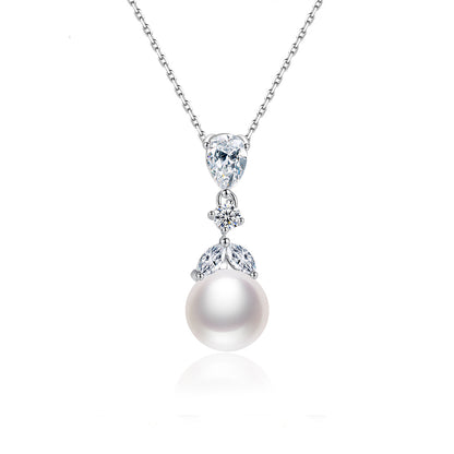 Crystal and Pearl Silver-Plated Drop Pendant Necklace, silver pendant necklace for women, front view