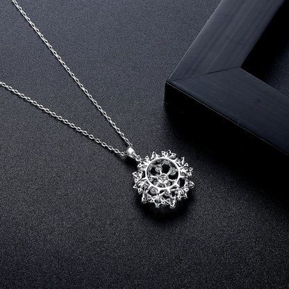 Pearl and Cubic Zirconia Silver-Plated Flower Pendant Necklace, silver pendant necklace for women, detail close-up