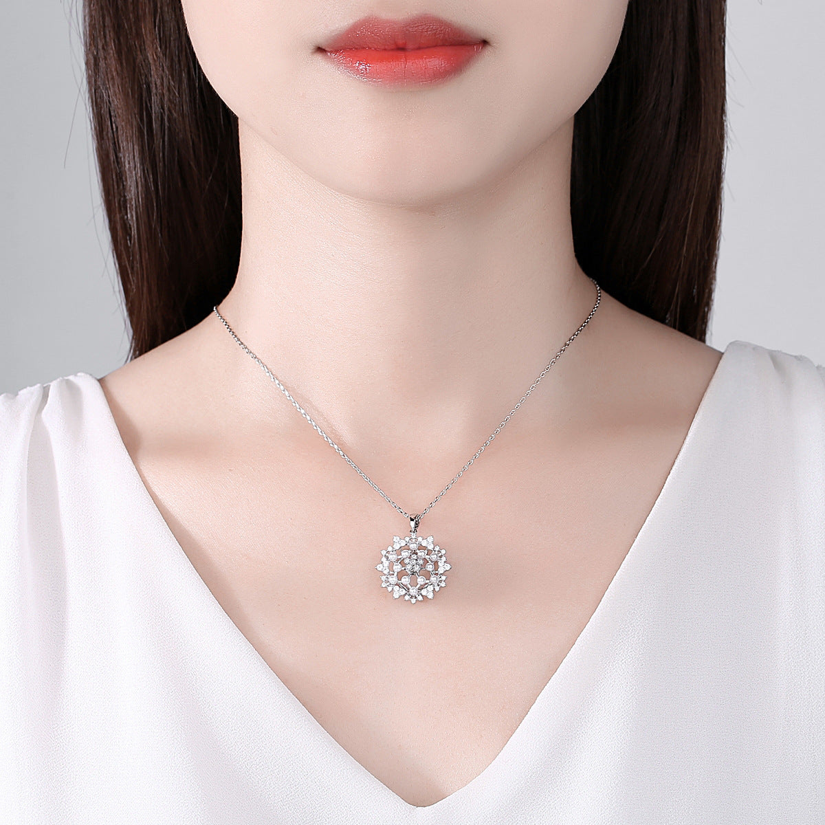 Pearl and Cubic Zirconia Silver-Plated Flower Pendant Necklace, silver pendant necklace for women, lifestyle look