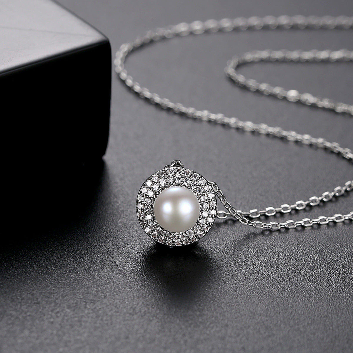 Pearl and Cubic Zirconia Silver-Plated Round Pendant Necklace, silver pendant necklace for women, lifestyle look