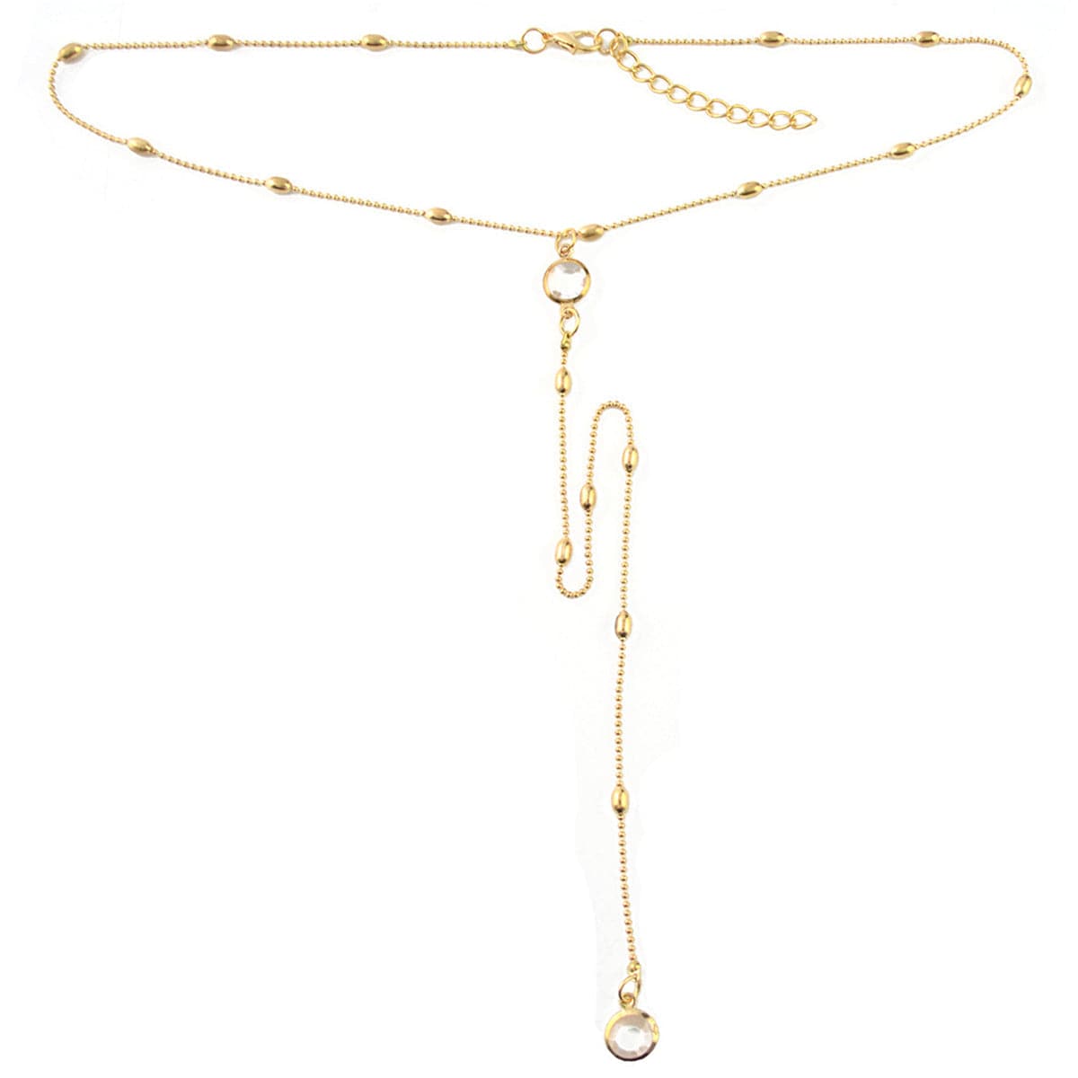 18k Gold-Plated & cubic zirconia Beaded Lariat Necklace - streetregion