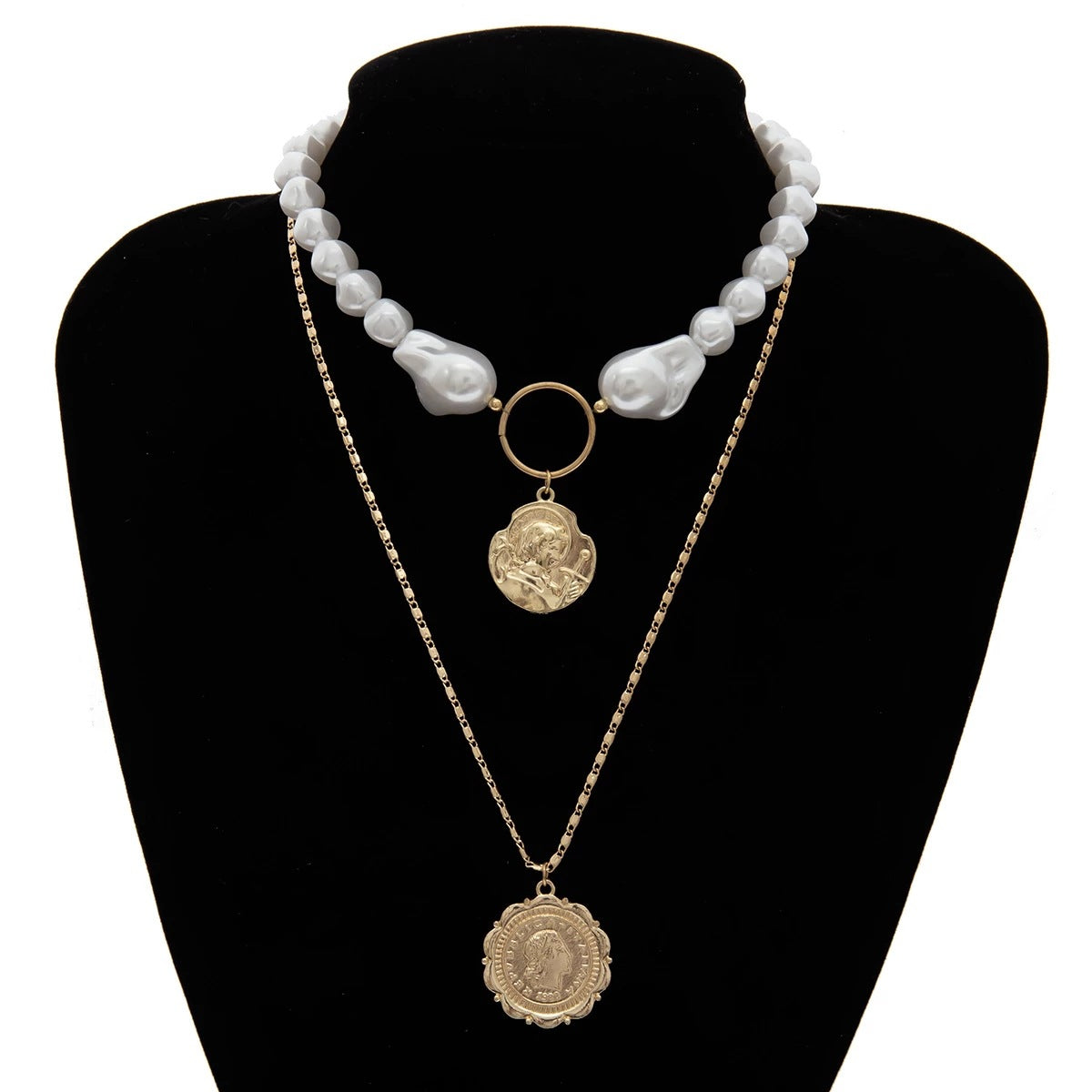 Pearl & 18K Gold-Plated Coin Layered Necklace