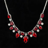 Red Crystal & Cubic Zirconia Pear Statement Necklace