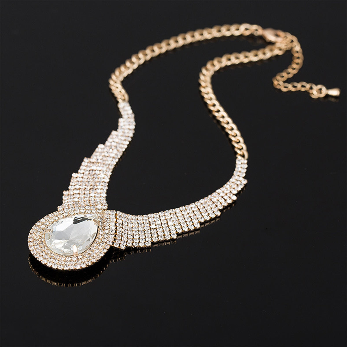 Crystal and Cubic Zirconia Layer Drop Statement Necklace, pendant necklace for women, everyday style, styled look