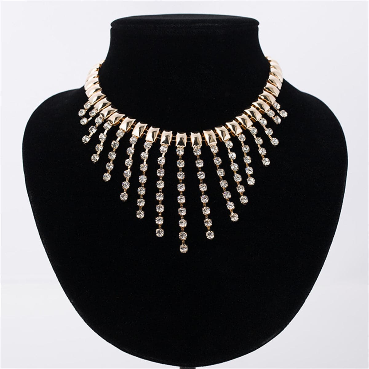 Cubic Zirconia & 18K Gold-Plated Tassel Statement Necklace