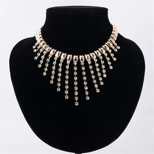 Cubic Zirconia & 18k Gold-Plated Tassel Statement Necklace