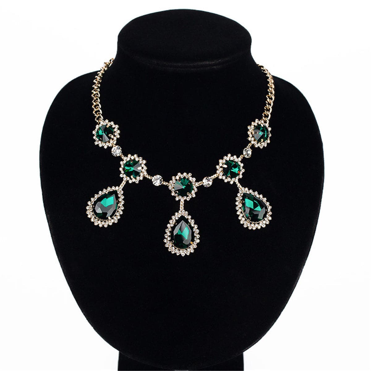 Green Crystal & Cubic Zirconia 18K Gold-Plated Round Pear Statement Necklace