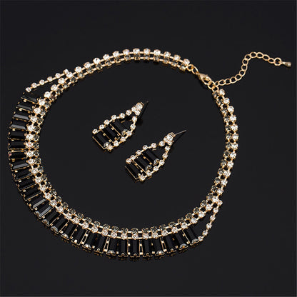 Black Crystal and Cubic Zirconia Drop Earrings and Statement Necklace, drop earrings for women, side view